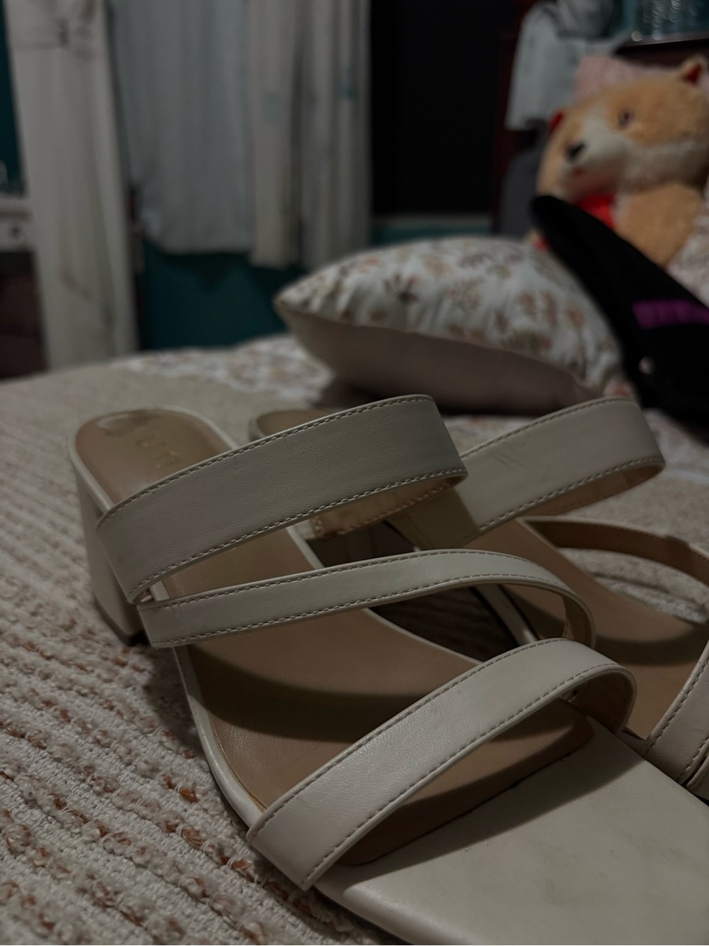 Unisa Cream Strappy Block Heel Mules
